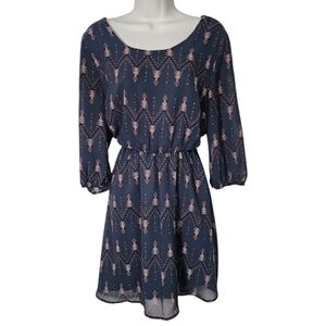 Maurices Womens Medium Printed Flowy Cut Out Criss-Cross Back Sheer Sleeve Dress